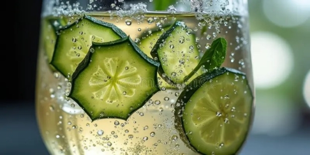 Cucumbers in a glass of water AI-generated content may be incorrect.